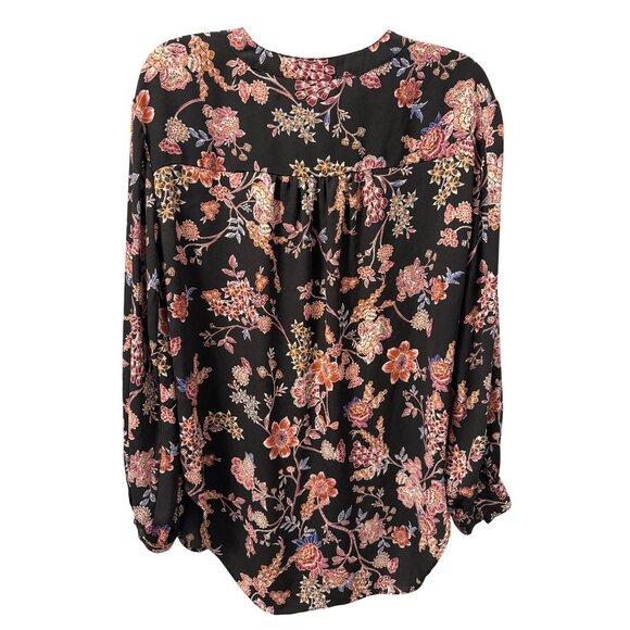 Maurices Womens Floral Blouse Sz Medium 3/4 Sleeve Black & Multicolor V-Neck - Picture 12 of 12